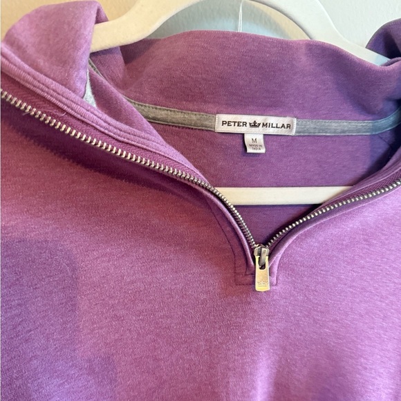 Peter Millar • Mens Purple 1/4 Zip Golf Pullover Sweater Med Cotton Blend Office - Picture 3 of 8